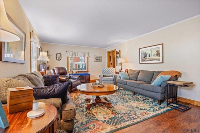 352 W Garrett St, Somerset, PA 15501 - living area with baseboards, wood finished floors, and ornamental molding
