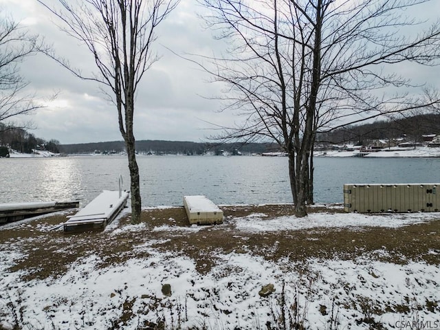 view of dock with a water view