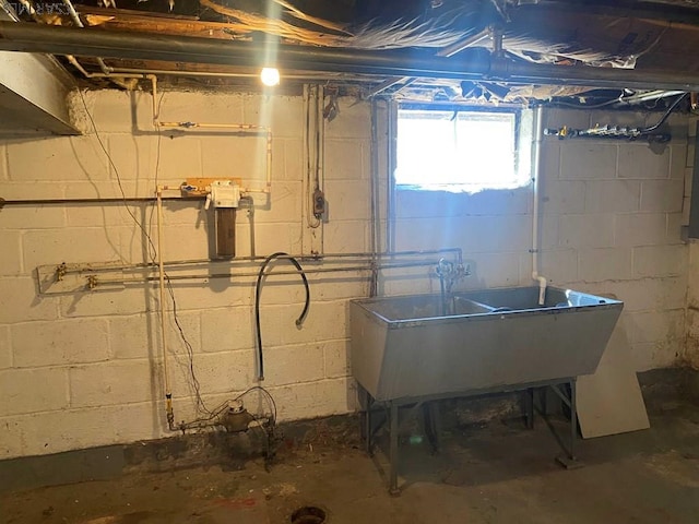 basement with a sink