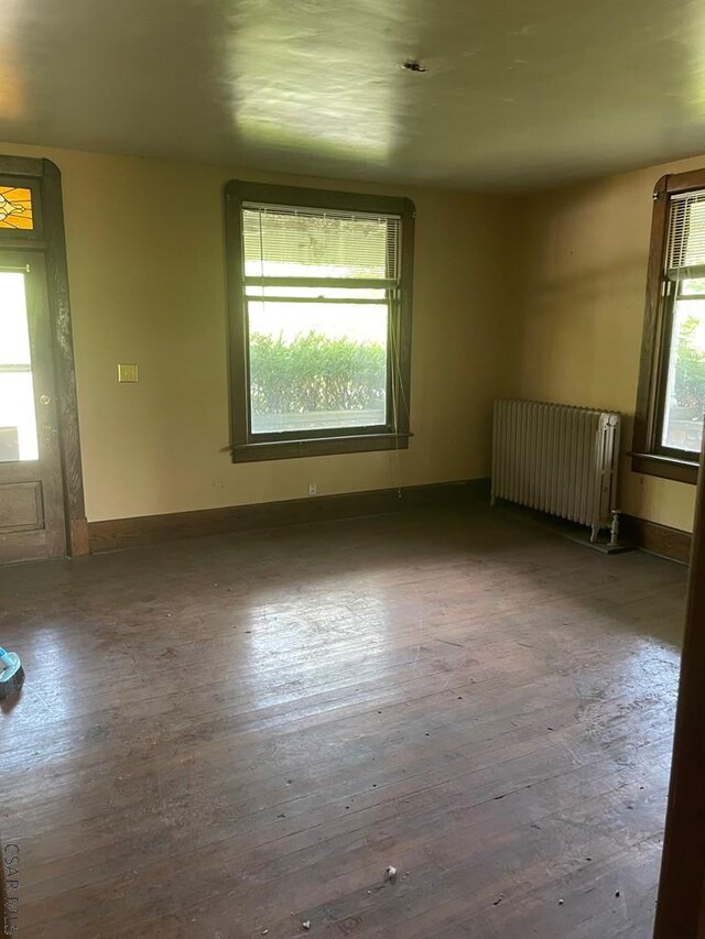 424 W Main St, Stoystown, PA 15563 - empty room with radiator heating unit, plenty of natural light, wood-type flooring, and baseboards