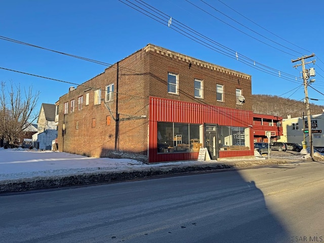 view of snow covered building