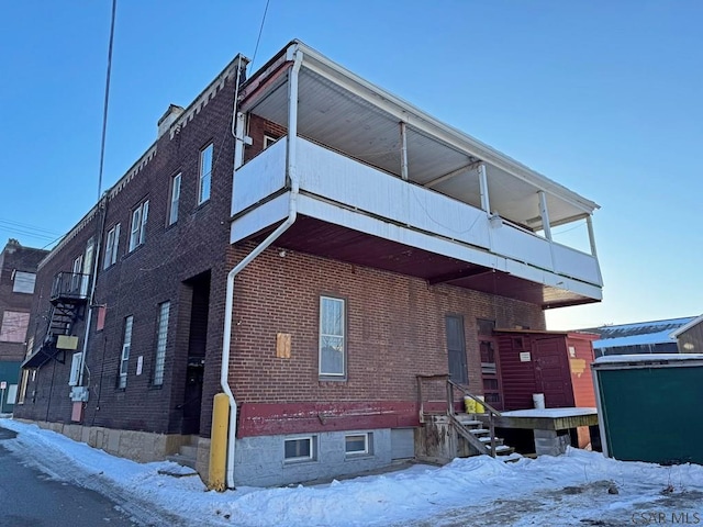 view of snow covered building