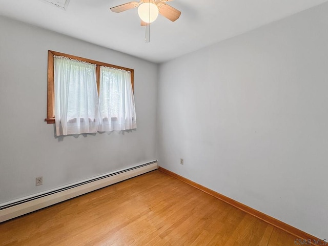 500 Randolph St, Ebensburg, PA 15931 - empty room featuring baseboard heating, light wood-type flooring, baseboards, and ceiling fan