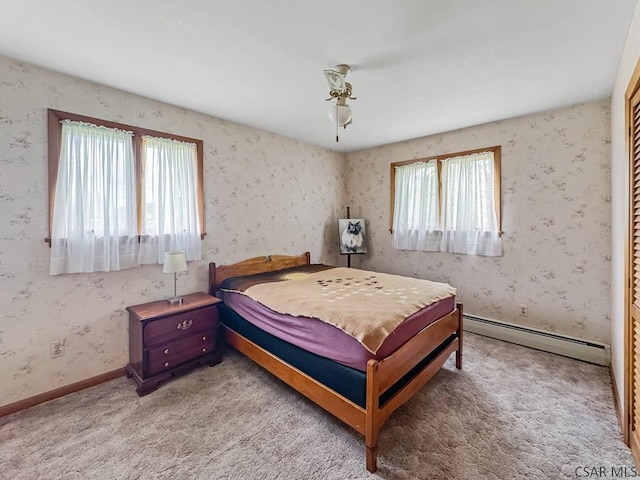 500 Randolph St, Ebensburg, PA 15931 - bedroom featuring a baseboard radiator, carpet floors, and wallpapered walls