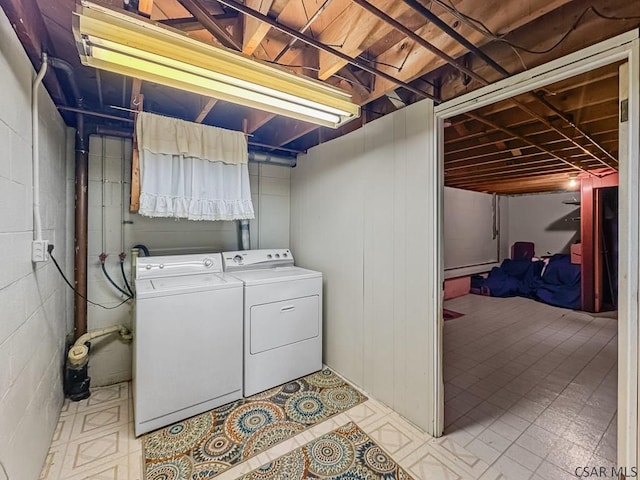 500 Randolph St, Ebensburg, PA 15931 - laundry room featuring independent washer and dryer and concrete block wall