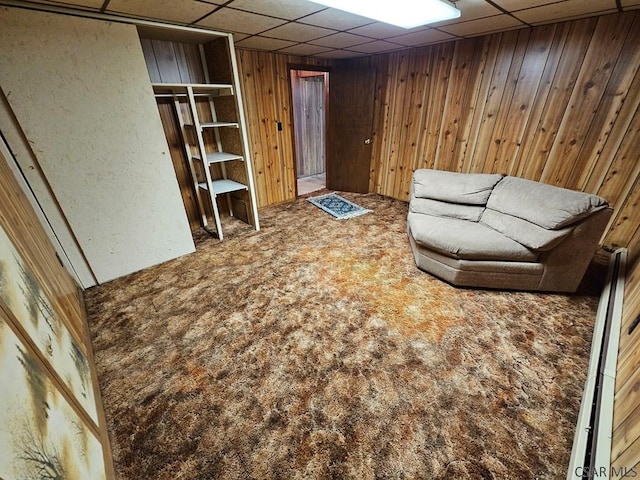 1827 Saylor School Rd, Boswell, PA 15531 - unfurnished room with carpet flooring, wooden walls, and a drop ceiling