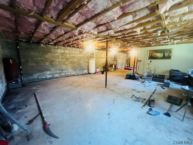 basement with water heater