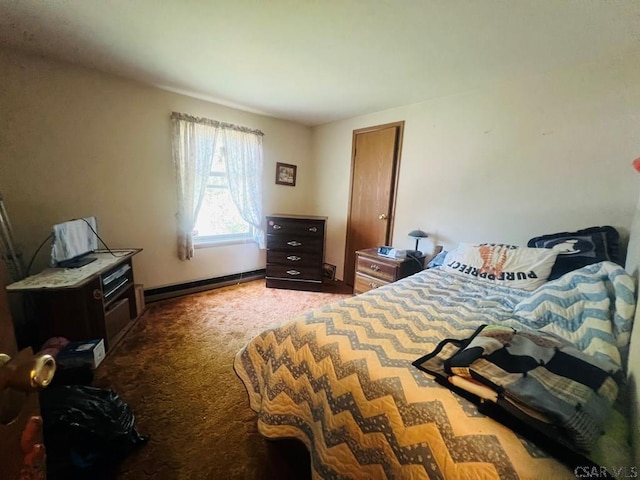 carpeted bedroom with baseboard heating