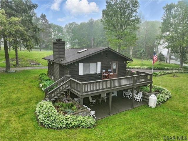 112 Ottawa Ln, Central City, PA 15926 - back of house with a wooden deck, a yard, a chimney, and stairway
