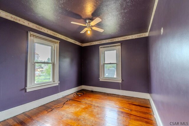 1461 Franklin St, Johnstown, PA 15905 - spare room featuring hardwood / wood-style floors, healthy amount of natural light, baseboards, a ceiling fan, and a textured ceiling