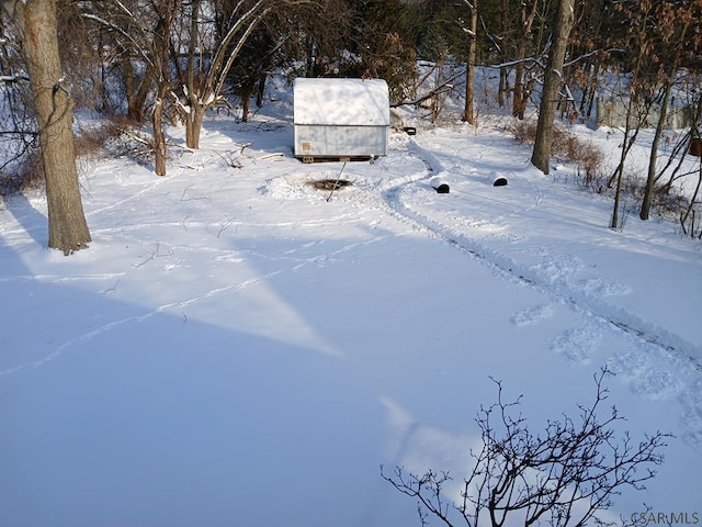 view of yard covered in snow