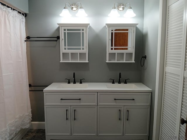 bathroom with vanity and a shower with curtain