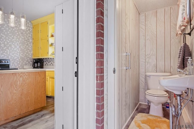 bathroom with toilet and wood finished floors
