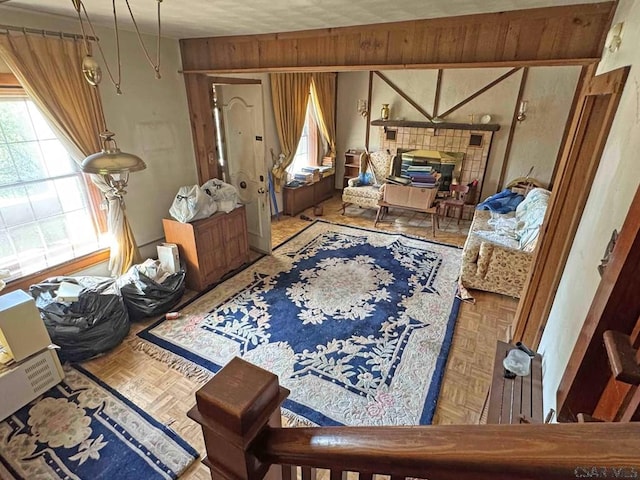 1840 Soap Hollow Rd, Tire Hill, PA 15959 - living room with wood walls