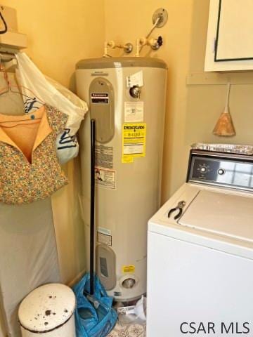 1310 Krayn Rd, Windber, PA 15963 - washroom with washer / clothes dryer, electric water heater, and cabinet space