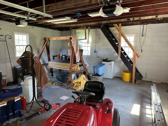 basement with refrigerator