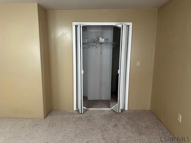 unfurnished bedroom with carpet and a closet