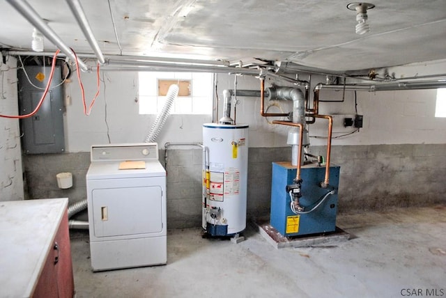 607 Belmont St, Johnstown, PA 15904 - below grade area featuring washer / clothes dryer, water heater, electric panel, and healthy amount of natural light