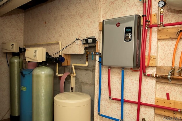 utility room with water heater