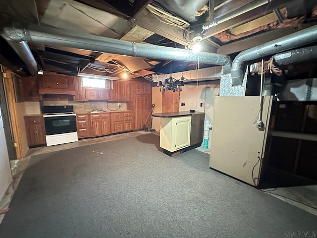 basement featuring heating unit