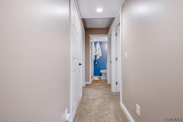 408 Byers Rd, Somerset, PA 15501 - hall with light colored carpet, baseboards, and recessed lighting