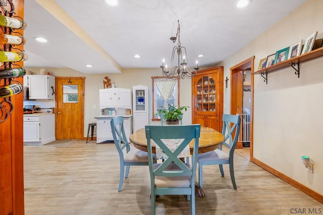 408 Byers Rd, Somerset, PA 15501 - dining area featuring recessed lighting, light wood-style floors, baseboards, and an inviting chandelier