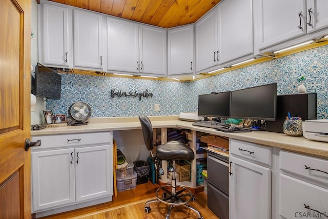 408 Byers Rd, Somerset, PA 15501 - office area featuring built in study area, light wood-style flooring, and wooden ceiling