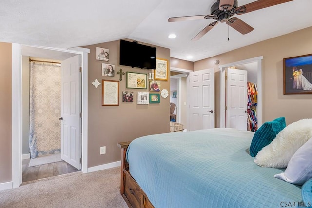 408 Byers Rd, Somerset, PA 15501 - bedroom featuring vaulted ceiling, baseboards, carpet floors, and a ceiling fan