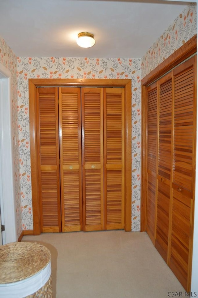 unfurnished bedroom with a closet and carpet flooring