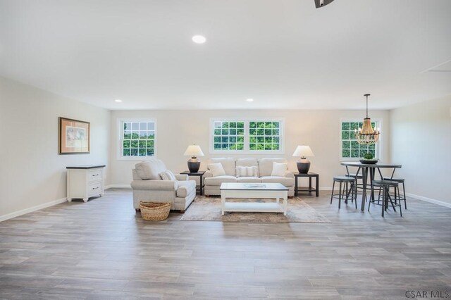 living room featuring light wood-type flooring