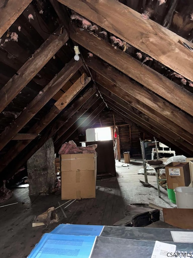 view of unfinished attic