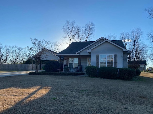 view of front of home with a front yard