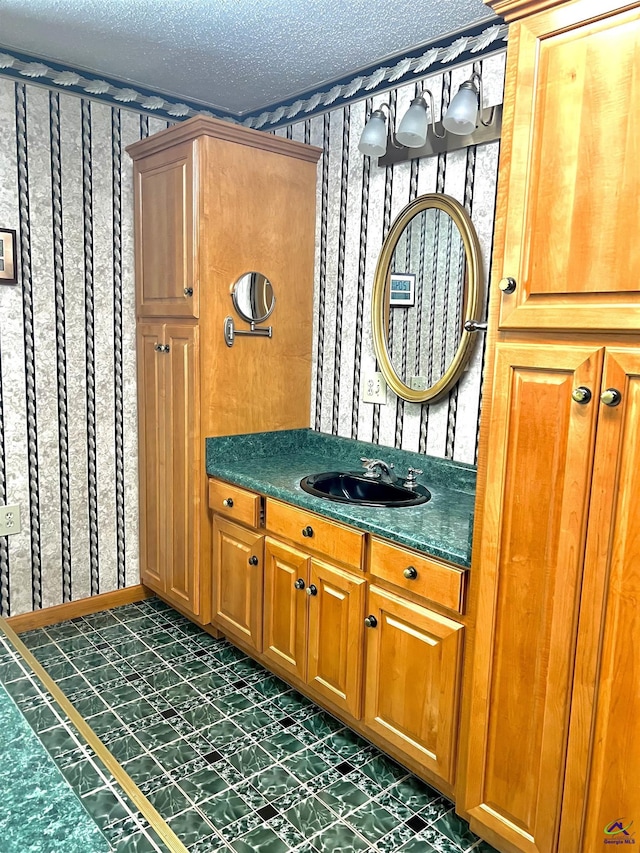2382 Gallimore Mill Rd, Jeffersonville, GA 31044 - bathroom with a textured ceiling, vanity, and a shower with shower door