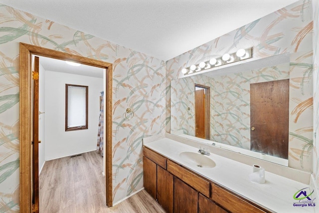 bathroom featuring vanity and hardwood / wood-style floors