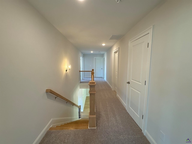 hallway with carpet flooring