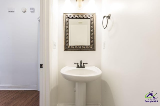 bathroom with wood-type flooring and sink