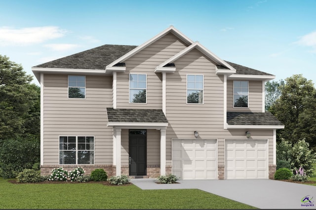 view of front facade featuring a garage and a front lawn