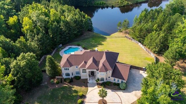 aerial view with a water view