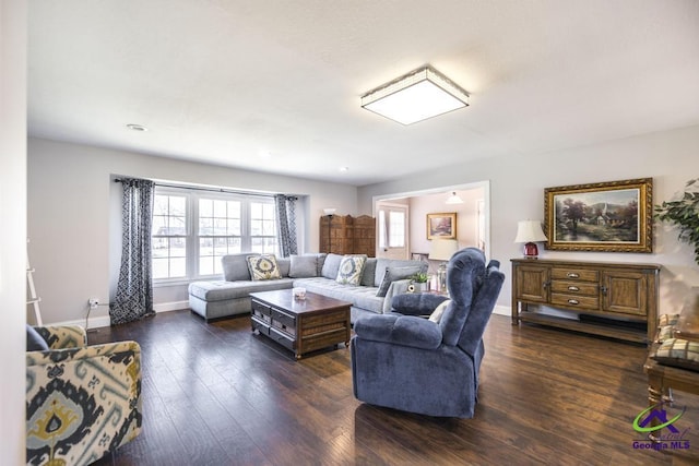 living room featuring dark hardwood / wood-style flooring