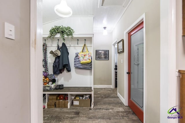 mudroom featuring dark hardwood / wood-style floors