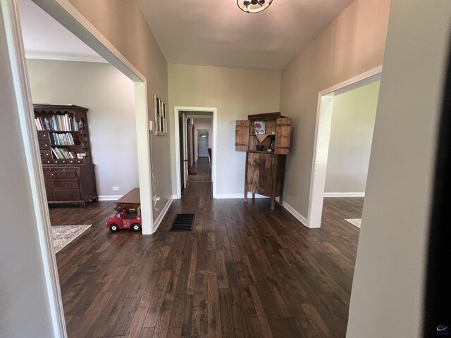 hall featuring dark wood-type flooring