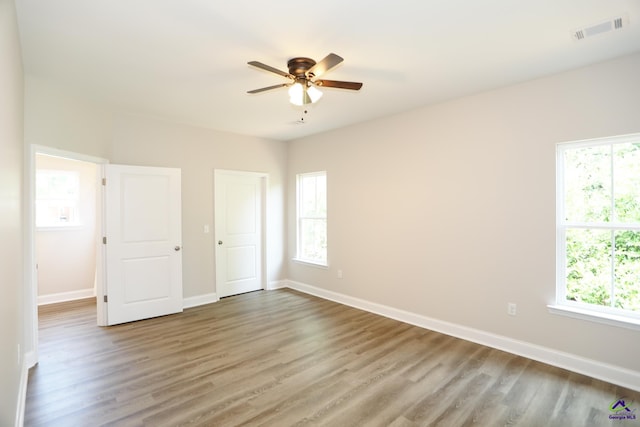 unfurnished bedroom featuring multiple windows and wood-type flooring