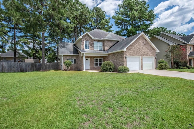 view of front facade featuring a garage and a front lawn