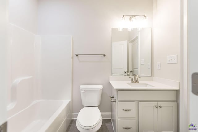 full bathroom featuring toilet, vanity, and shower / washtub combination