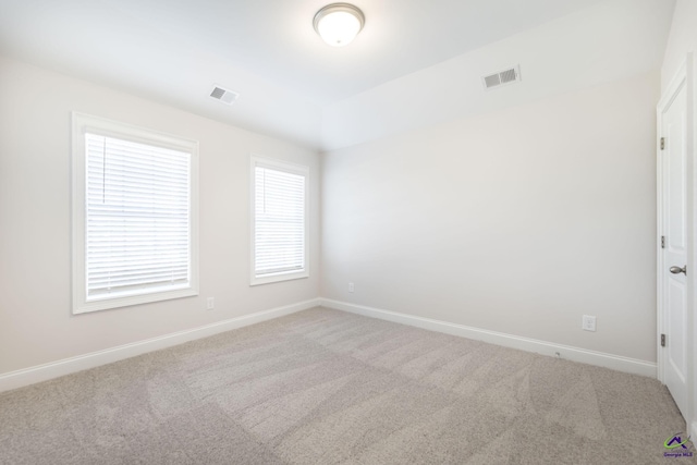 spare room featuring light colored carpet