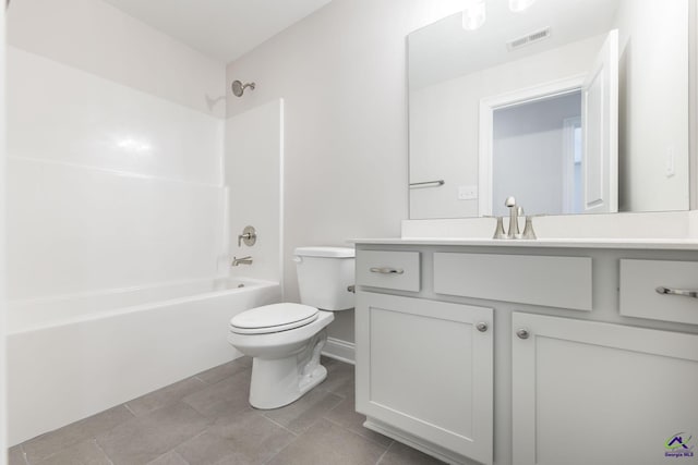 full bathroom featuring toilet, bathtub / shower combination, and vanity