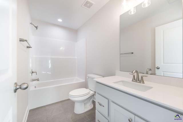 full bathroom featuring toilet, vanity, and bathing tub / shower combination