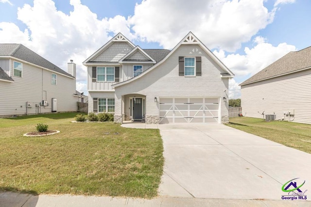 craftsman-style house with a front yard and a garage