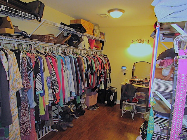 walk in closet featuring dark hardwood / wood-style flooring