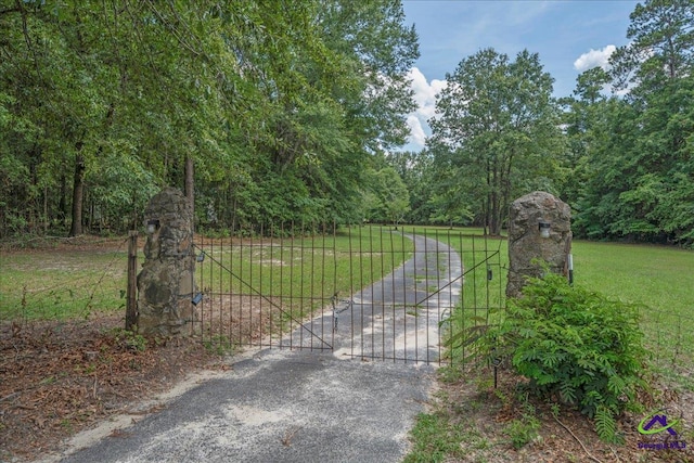 view of gate featuring a lawn